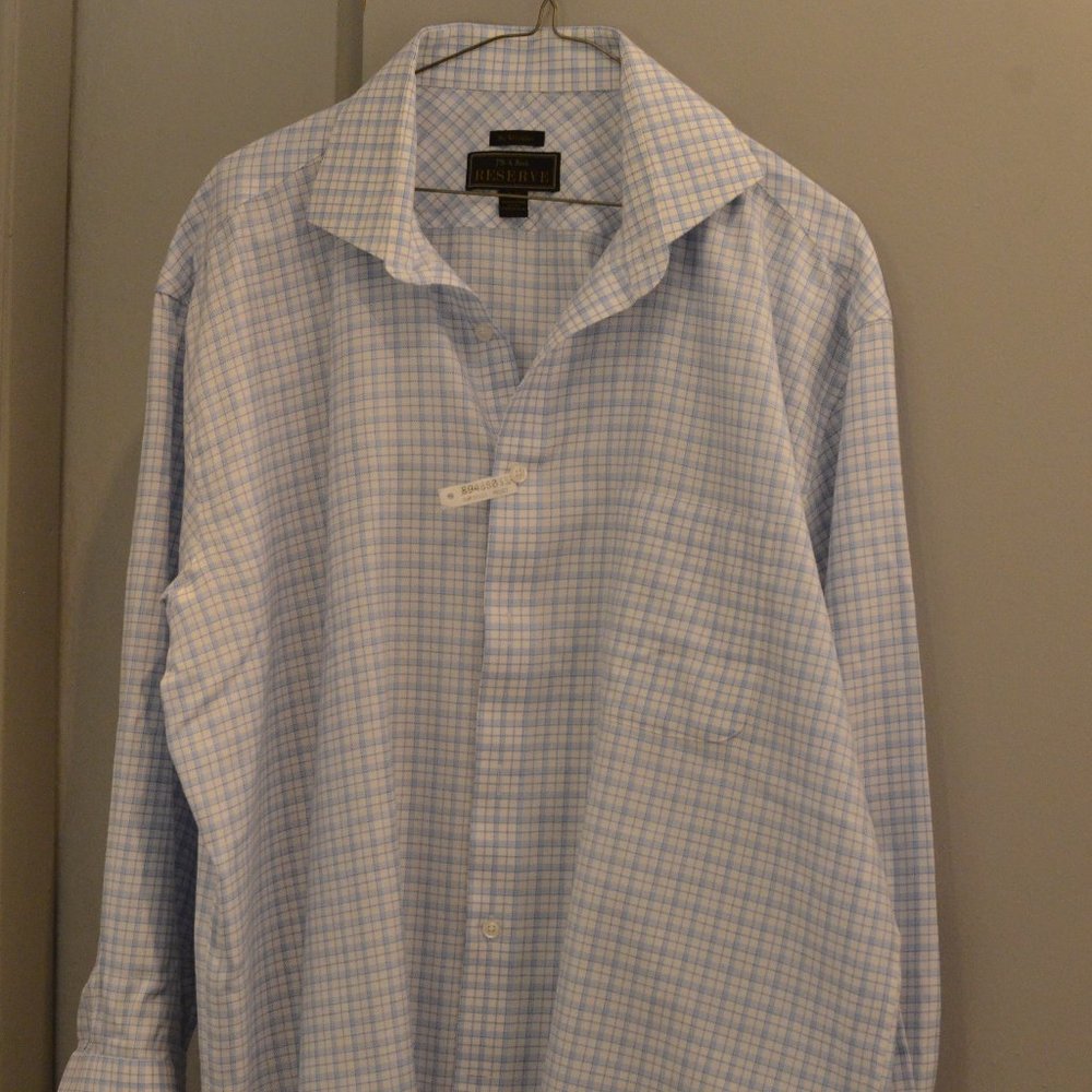 Jos. A. Bank 'Reserve' collection powder blue/white checkered oxford dress shirt
